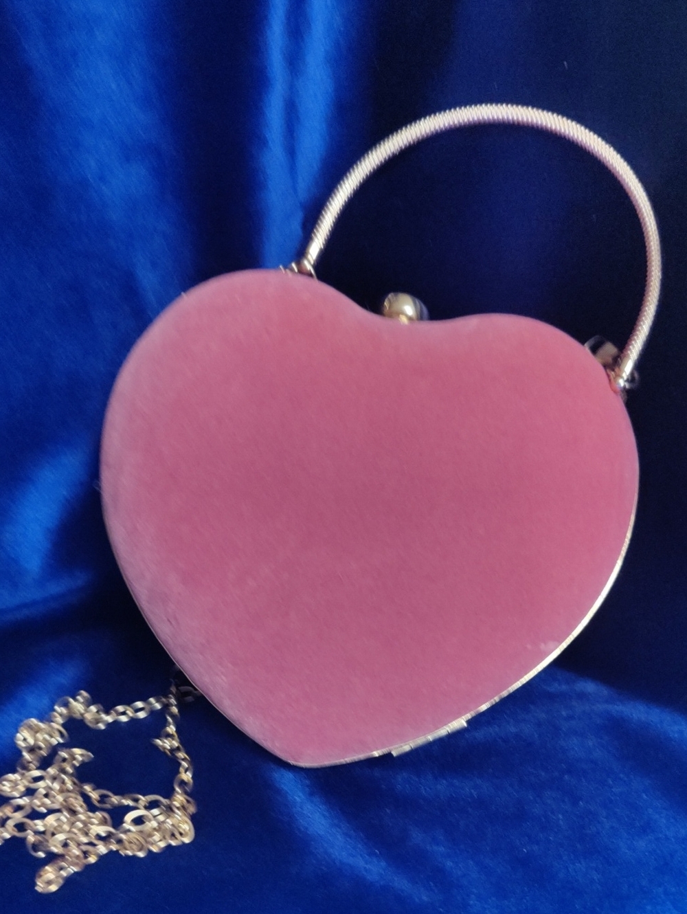 Source Unknown Pink Heart Velvet Mini Bag with Gold Chain